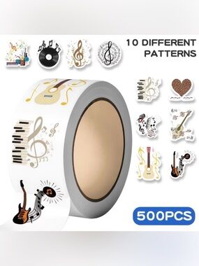 Musical Theme Decorative Stickers with 10 Assorted Patterns, NEW